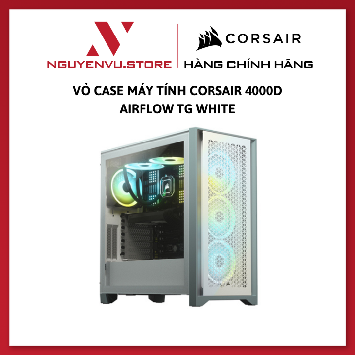 Corsair 4000D airflow TG White pc case cover -authentic