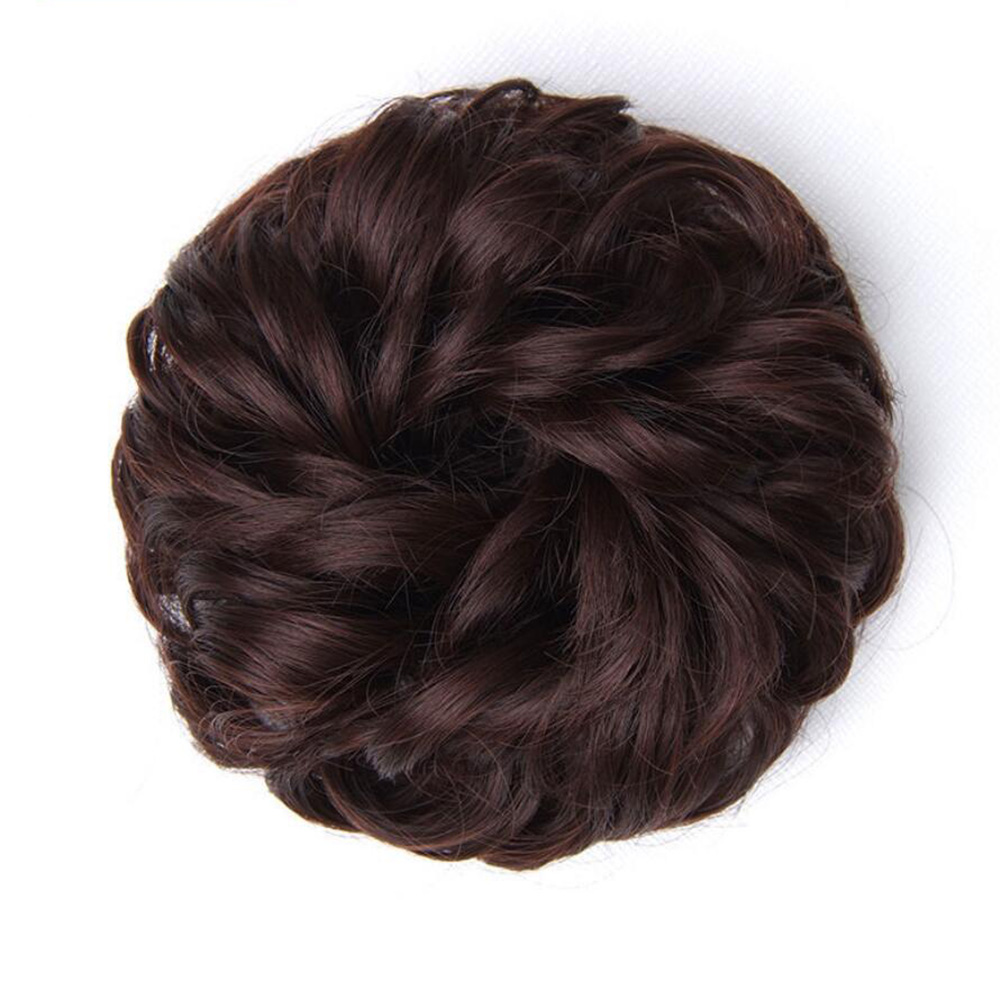 Black Women Curly Rubber Band Drawstring Hairpieces Messy Hair Donut Bun Synthetic hair Curly Chignon Elastic Band