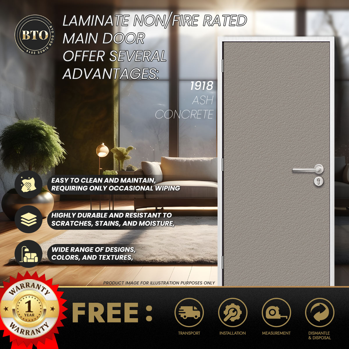 Non Fire Rated / Fire Rated Main Door, HDB Door, Laminate Door, Premium