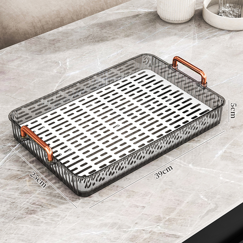 Tea tray, home living room, dry soaking table, light luxury tea set, cup holder, simple，tea cup, water cup, rectangular double layer drainage tray
