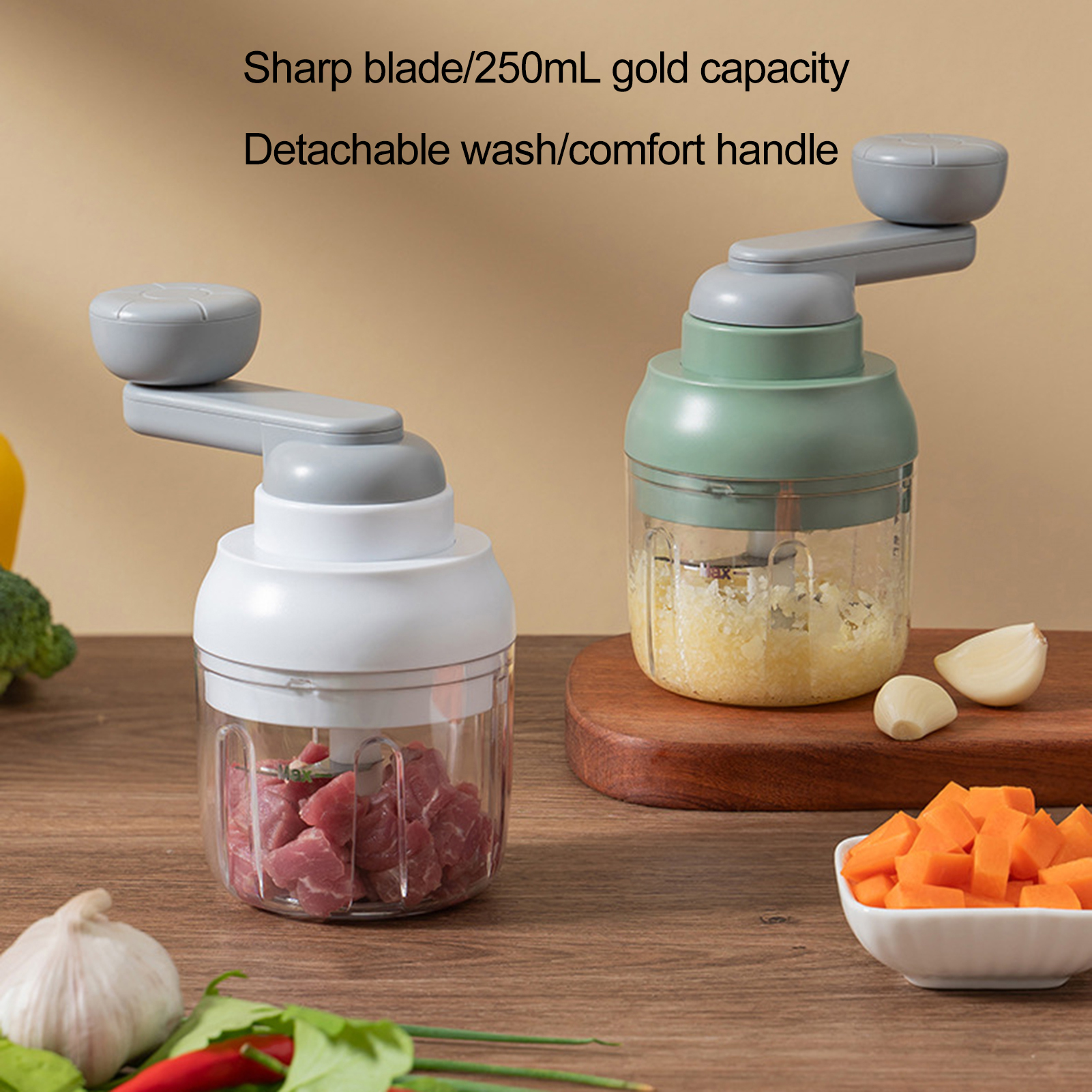 Manual Food Cutter Chopper Effortless Garlic Chopper Stainless Steel Blades Multifunctional Grinder for Ginger Potatoes Onions 250ml Capacity Perfect