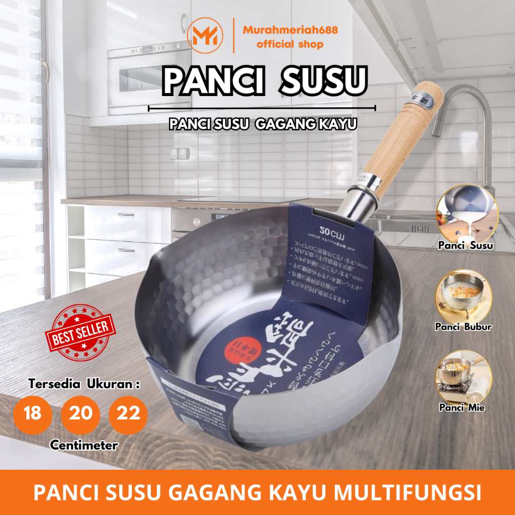 MM A022 PANCI SUSU UKURAN 22 20 18 CM PANCI MIE STAINLESS STEEL GAGANG KAYU JAMIN TEBAL