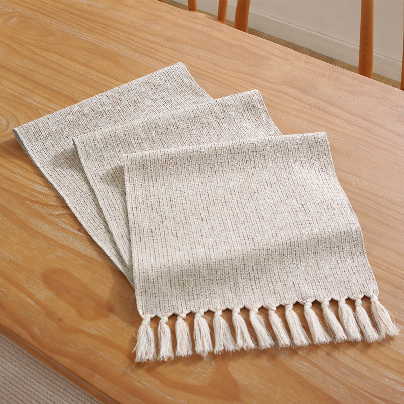 4/6/8/10 Seat Imitation Cotton Linen Table Runner 33x240 Simple Solid Color Handmade Tassel Table Runner Tea Table/shoe Cabinet Runner/bucket Cabinet Runner/bed Runner Home Decoration Fabric Art