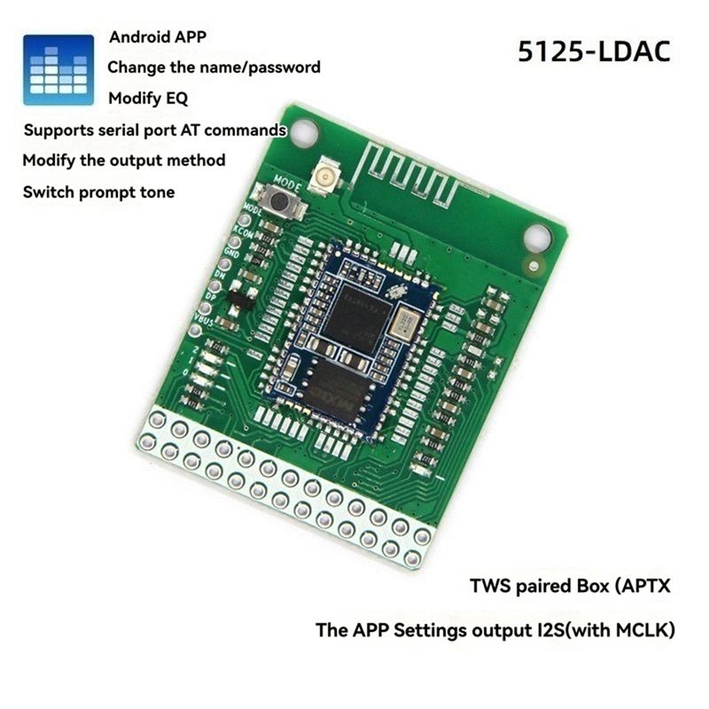 QCC5125 Bluetooth 5.1 Stereo Audio Module 3.6-5.5V DC LDAC Lossless I2S Output APTX/APTXLL APTXHD.