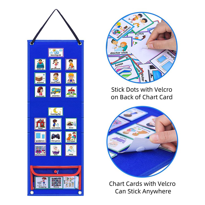 Visual Schedule for Kids Daily Routine Chart Calendar Pocket Blue Autism Learning Behavioral Tool for School