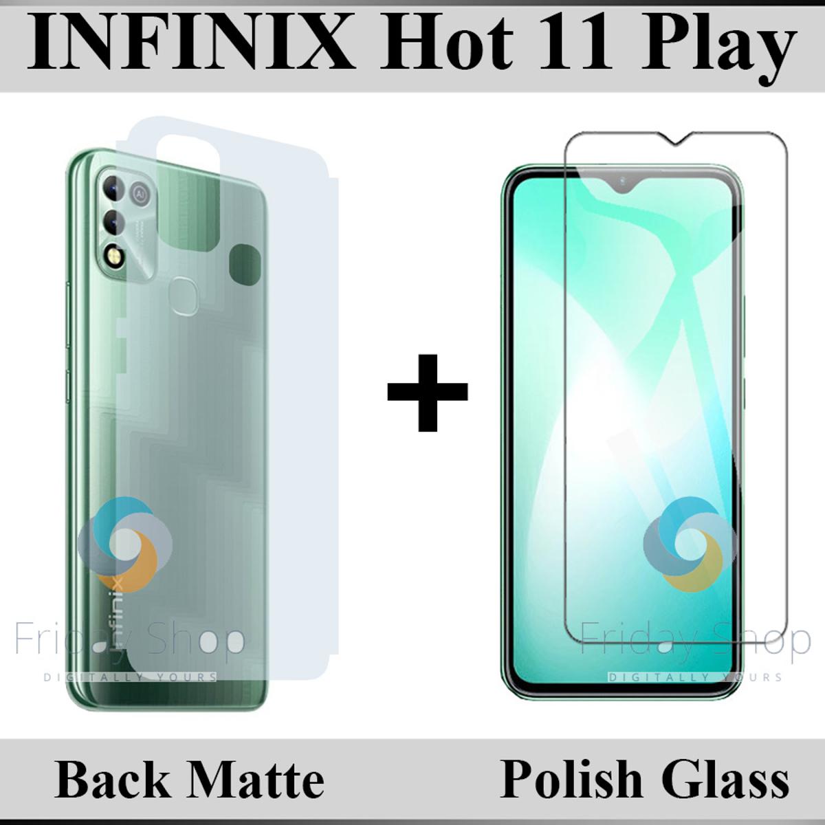 Infinix Hot 11 Play Tempered Glass Screen Protector + Back Protector Soft Skin Sheet Matte Style For Infinix Hot 11 Play. 