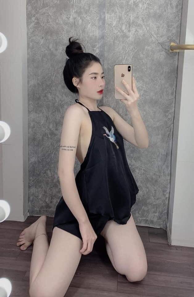 Set Bộ Lụa Yếm Thêu Hạc  Set Yếm Dây Lụa Satin Mặc Nhà From Dưới 58 Kg