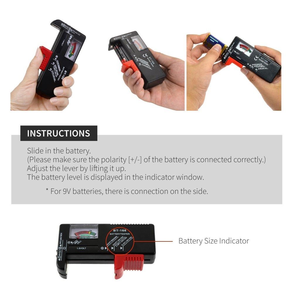 RFHFHTRE Consumer Electronics Meter Indicate Volt Tester Volt Checker for AA AAA Button Cell Battery Capacity Tester Digital Battery Tester Battery Tester BT168 Battery Tester