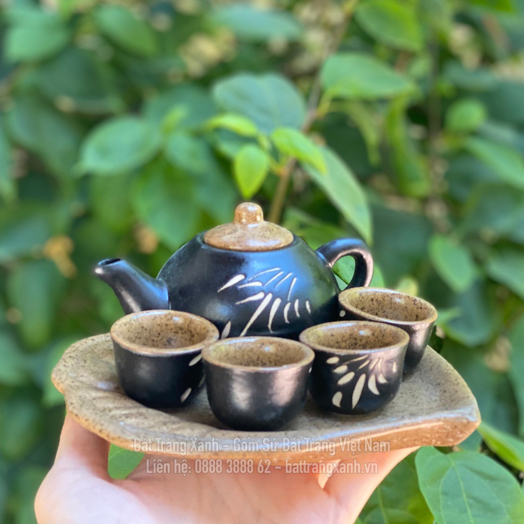 6 màu ấm chén mini thờ cúng trưng bày - ấm chén hạt mít pha trà sen bát tràng
