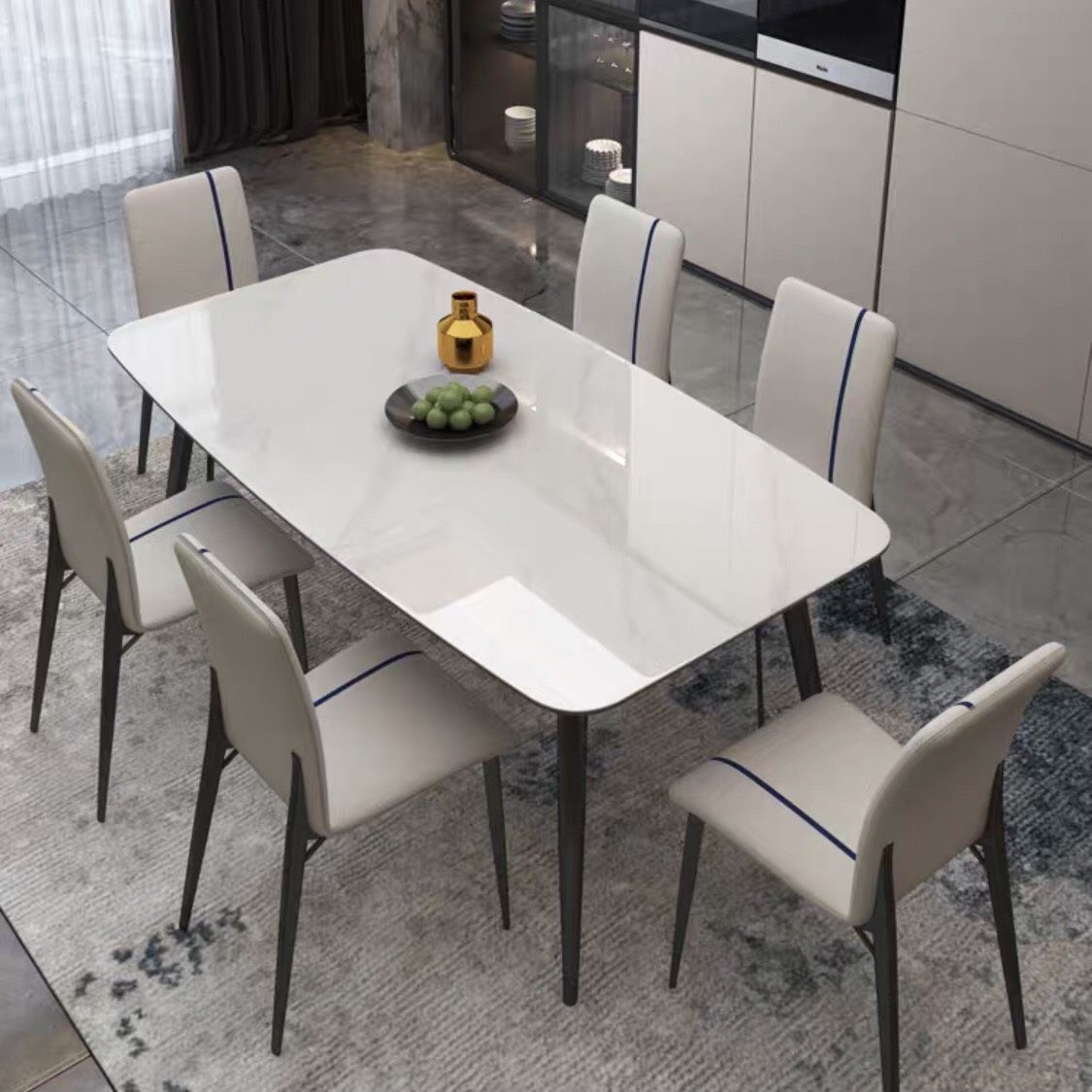 Bàn ăn mặt đá Ceramic bóng kết hợp ghế Vertical