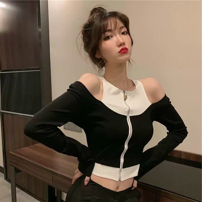 Áo Thun Lụa Tay DÀI Khoét Một Bên Vai Phá Cách
