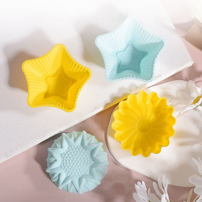 2Pcs/Set Silicone Cake Cup Mold 3D Round Square Heart Shape Cake Cup Muffin Cupcake Kitchen Bakeware Maker DIY Cake Decor Tools.