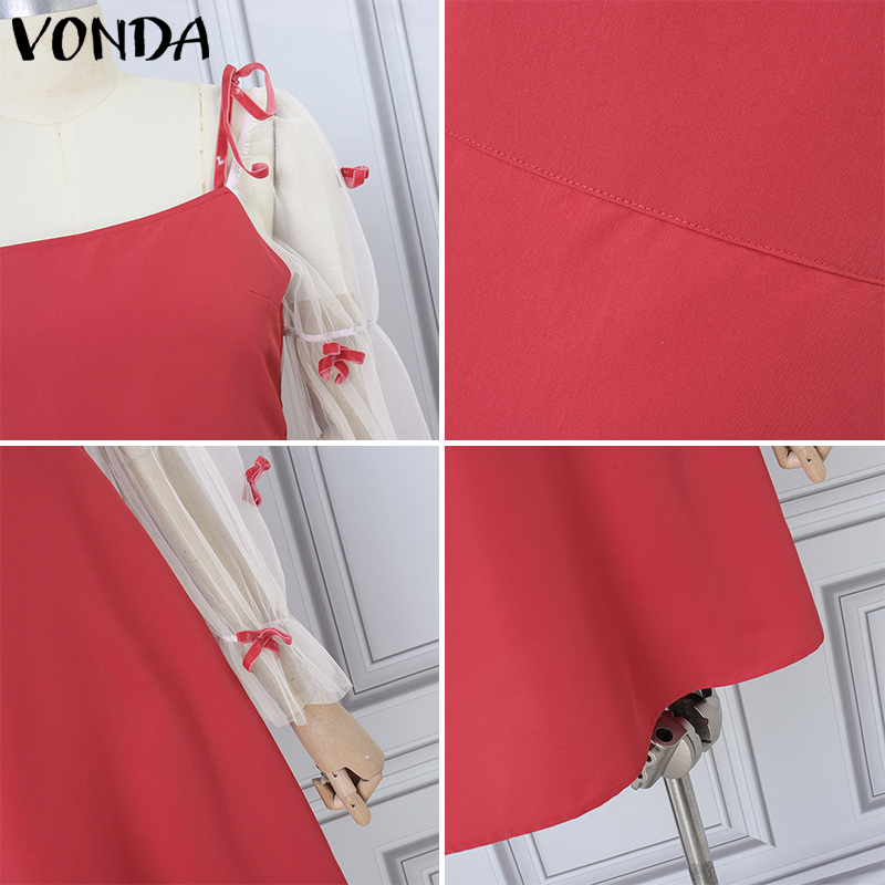 VONDA%20Women's%20Girlish%20Lantern%20Sleeve%20Contrast%20Color%20Dress%20Bowknot%20A-Line%20Versatile%20Daily%20Sundress%20(Korean%20Causal)%20-%20Image%207