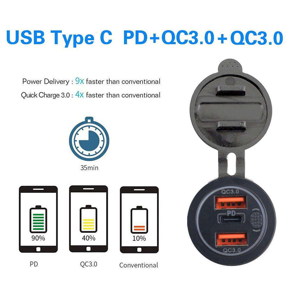 Bộ Sạc Xe Hơi Nhanh 3 Cổng 60W Ổ Cắm PD USB Type C Có Công Tắc Cảm Ứng Với Đèn LED Bộ Chuyển Đổi Xe Hơi Nhanh Cho Điện Thoại