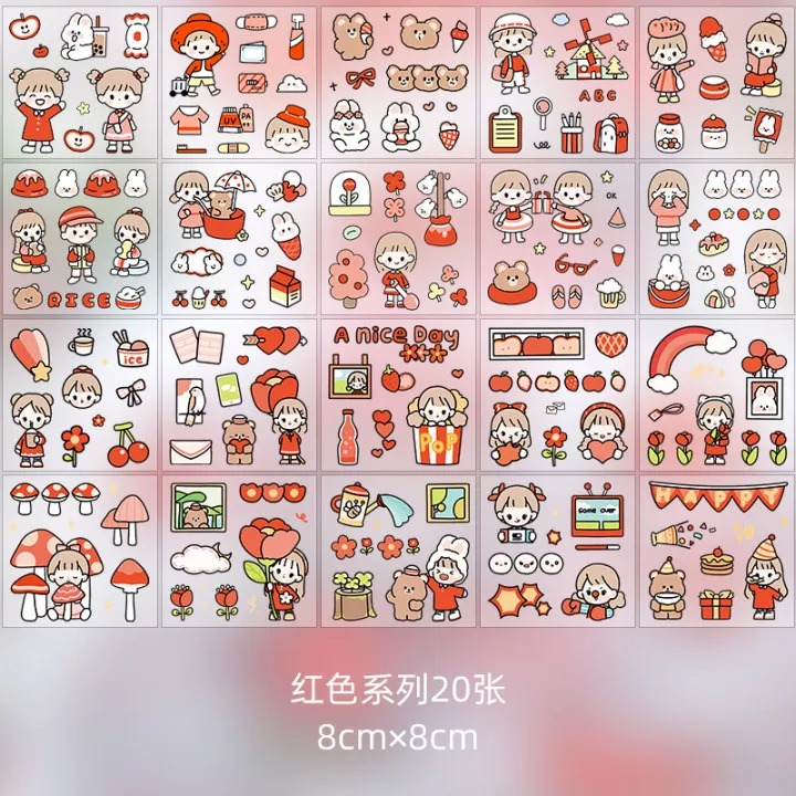 Sticker 2D dán bình nước 1 miếng gồm 7-10 hình