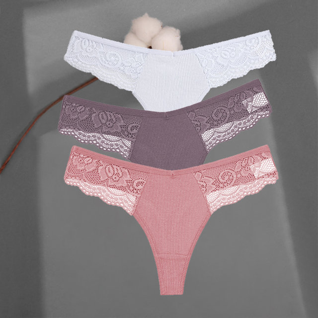 Allofme 3Pcs/set New Women's Cotton Panty Lace Bikini Underpants S