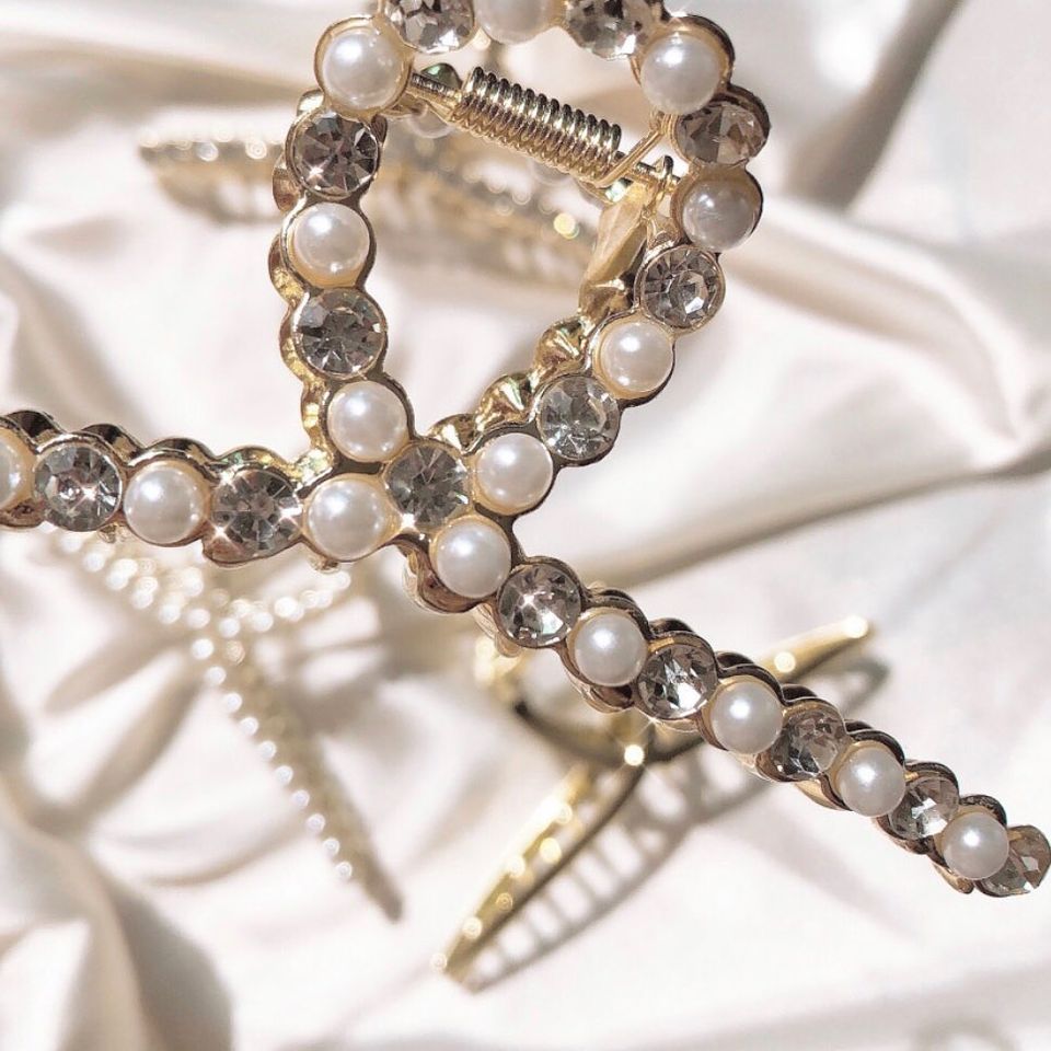 Kẹp tóc dáng dài đính hạt Modleaf Lovely pearl cubic Hàn Quốc
