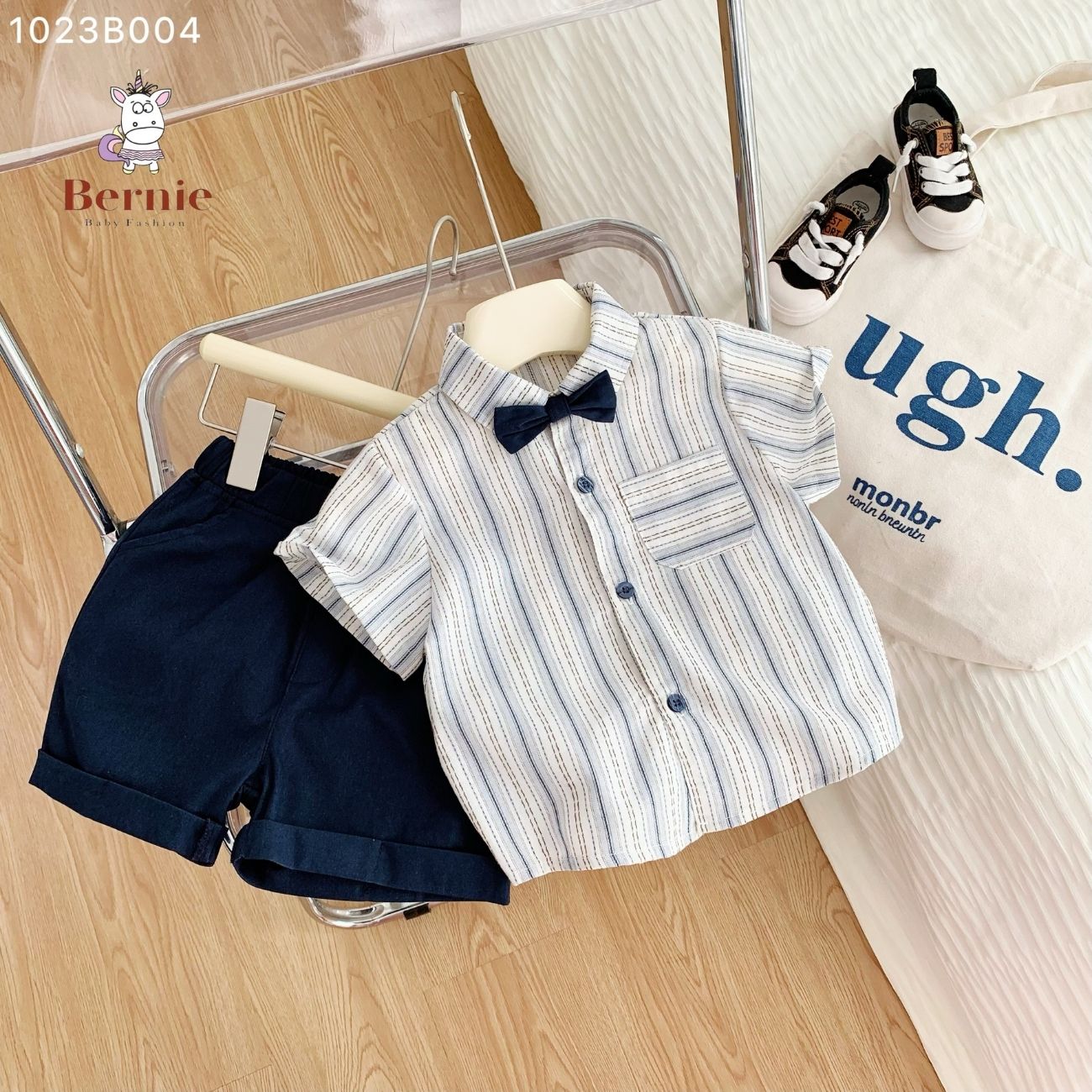3-piece princely shirt set, shirt, pants, bow tie for boys to wear on birthdays, going out, going to school, going to weddings, 1 to 7 years old BERNIE