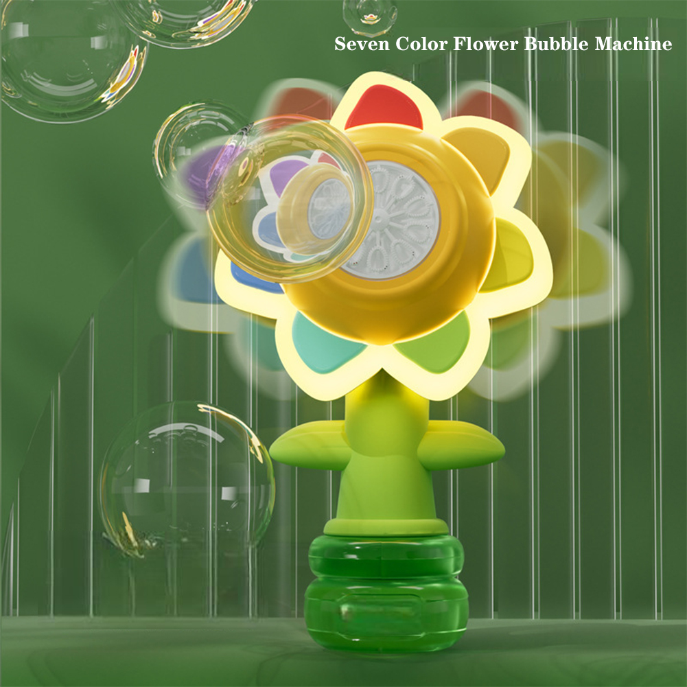 PinShang Sunflower Bubble Machine With Colorful Lights Seven Color Flower Rockable Automatic Bubble Blower Maker Toys Gifts For Kids. 