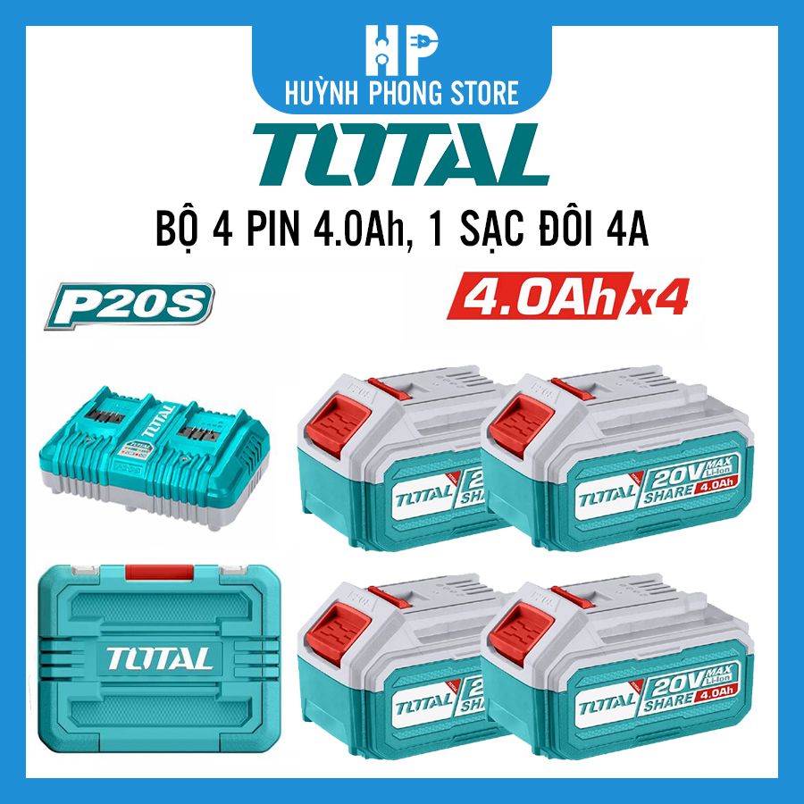 Bộ 4 pin và sạc 20v total tfbcli20244, 4x4.0ah , 1 sạc đôi