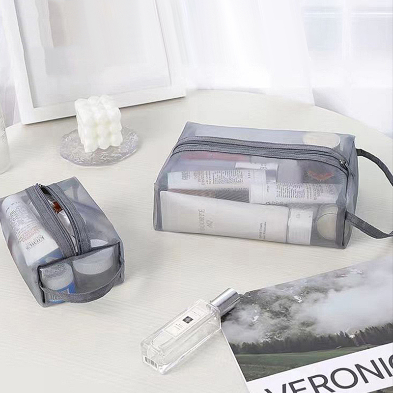 Portable Cosmetic Travel Storage Bag Mesh With Handle Organizer Storage Container