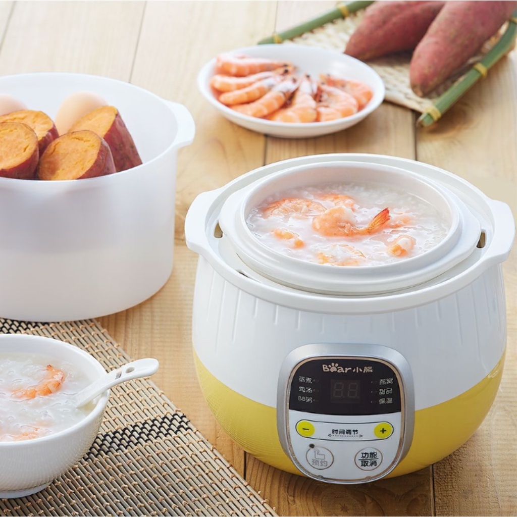 Nồi nấu cháo chậm Bear 0,8L bản tiếng Việt có lồng hấp