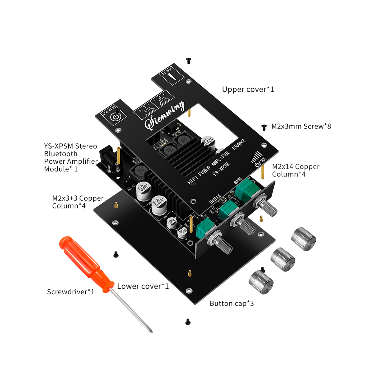150Wx2 TDA7498E Audio Amplifier Board Stereo Audio Amplifier Board Bluetooth Audio Amplifier Board Stereo Treble Bass Bluetooth Audio Power Amplifier Module Dual Channel Heat Sink
