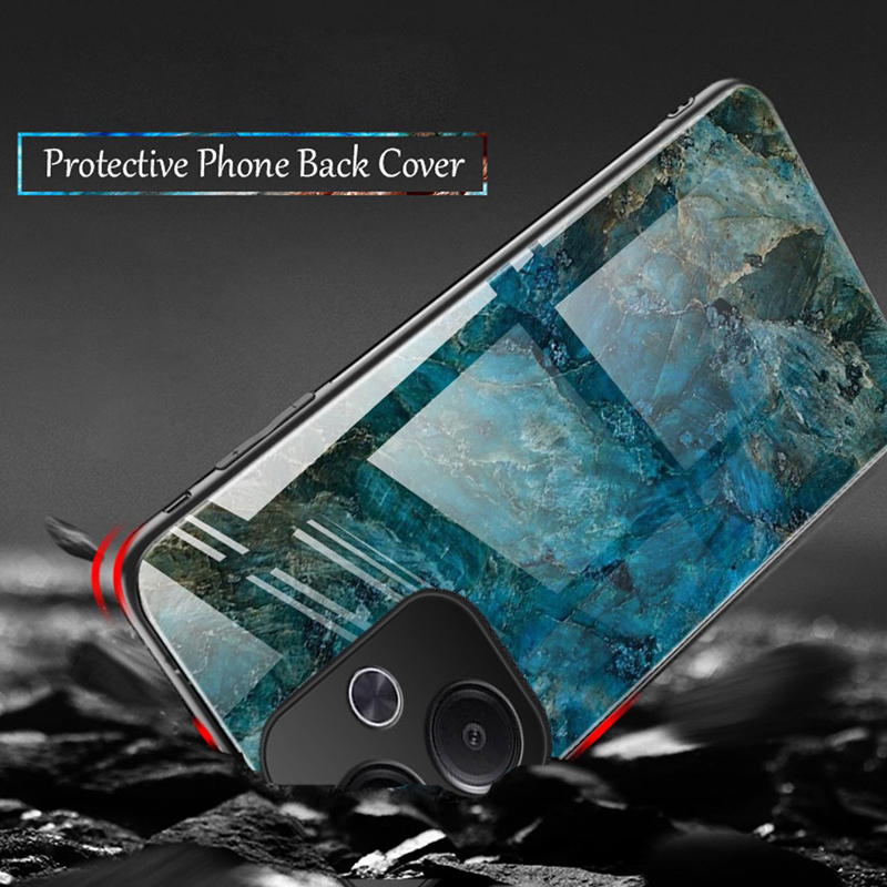 For Xiaomi Poco M6 Case Fashion Marble Tempered Glass Protector Soft Frame Silicon For Xiaomi Poco M6 4G Back Cover Phone Cases.
