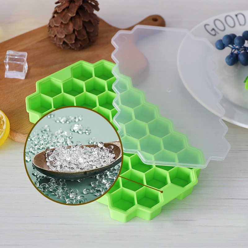 Khay đá silicon 37 viên có nắp đậy - khuôn nhựa làm đá, làm thạch rau câu kèm nắp
