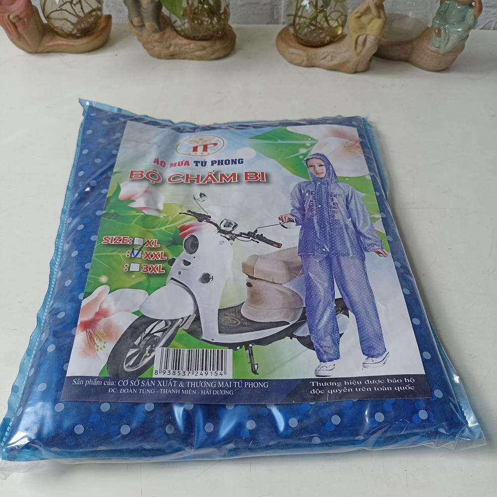 Bộ áo mưa chấm bi (Gồm áo và quần) siêu dai Nam Nữ MS70038