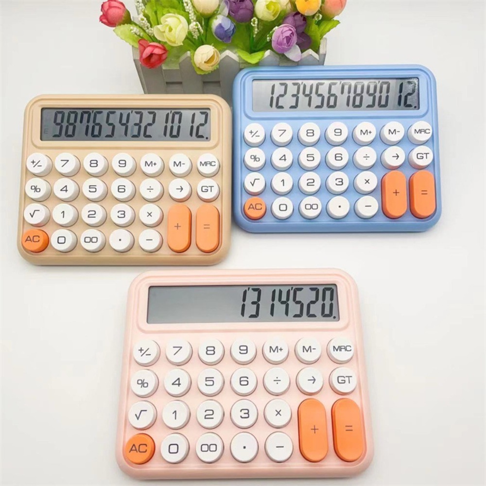 MMLUCK 12-digit Mechanical Calculator Large Display Silent/Voice Version Soft Keyboard Mini Calculator Convenient Calculation Candy Color Voice Model Calculator Mechanical Do Office Work