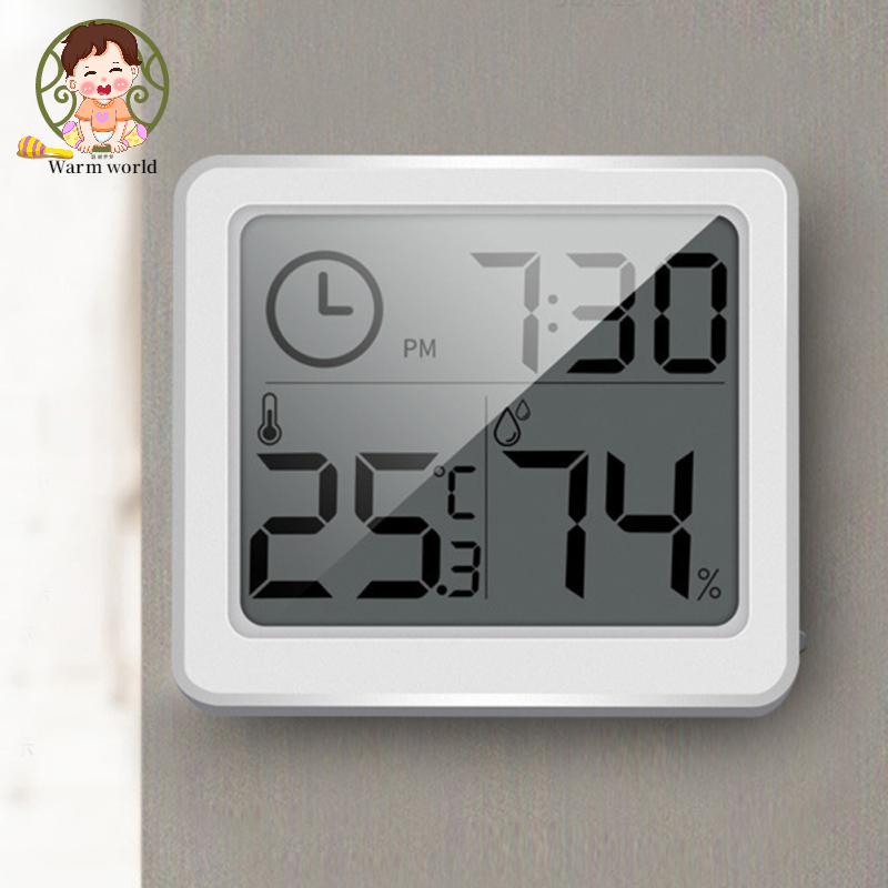 Warm world Digital Wall Clock With 3.2inch LCD Display Temperature Time Humidity Meter For Indoor Bedroom Baby Room