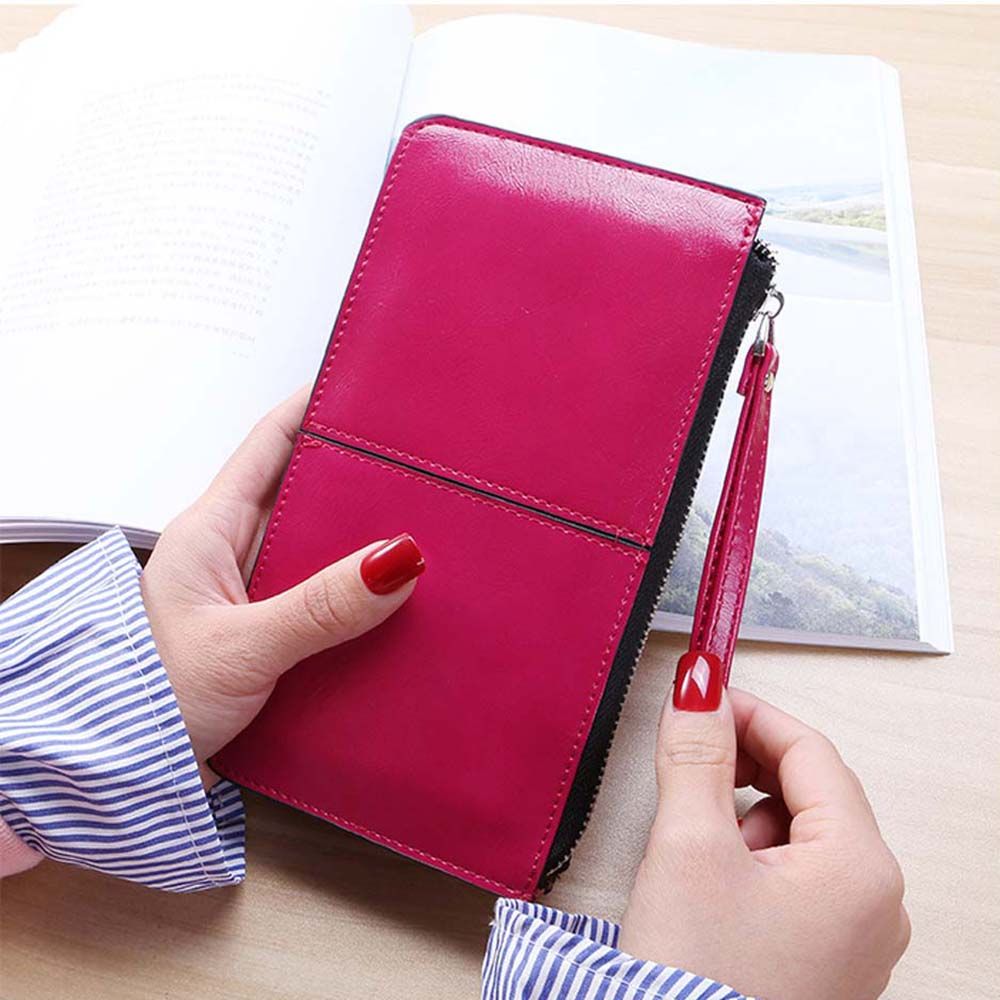 Women's Leather Clutch Wallet - Long Purse With Card Holder & Zip-Around Closure