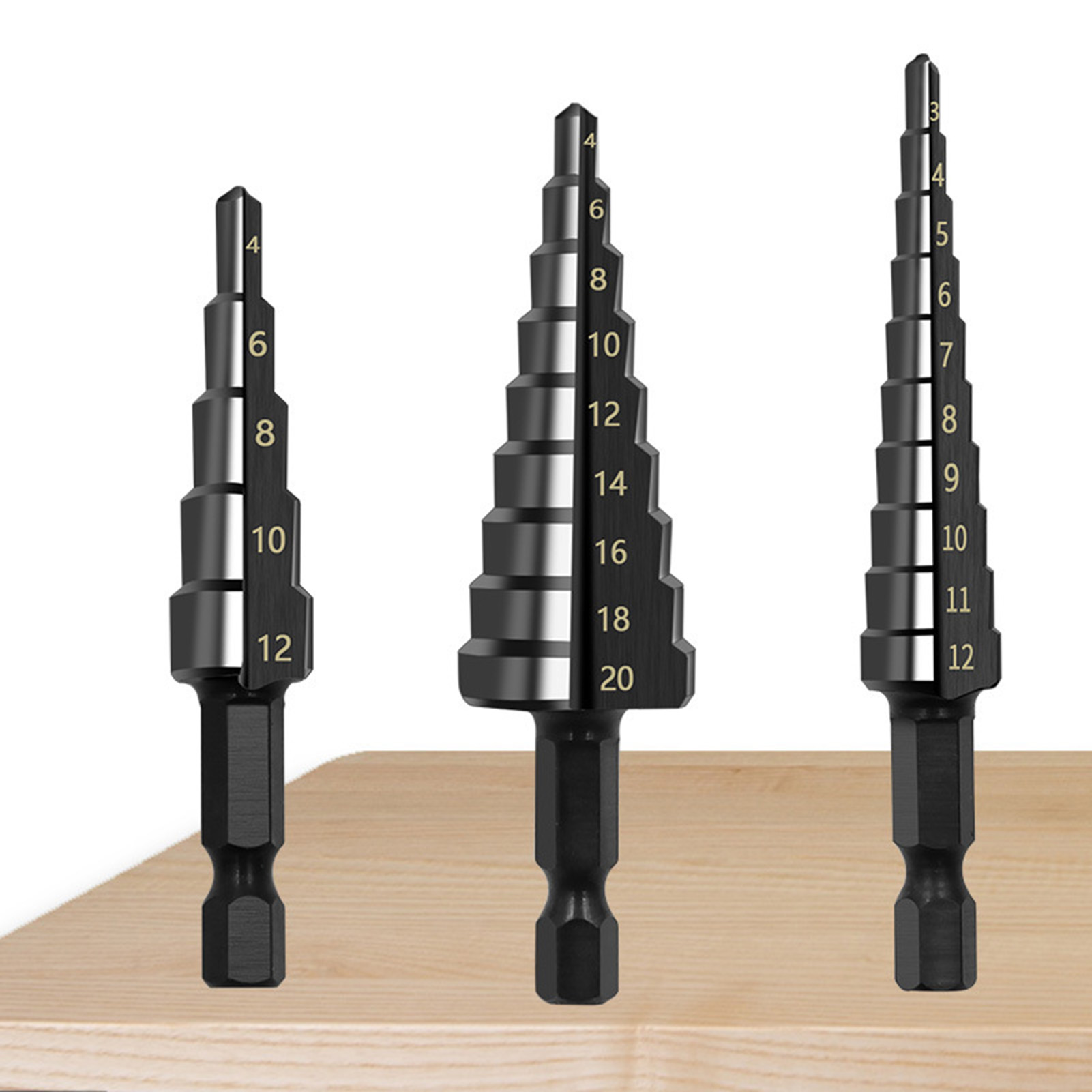 Farfi 3Pcs Step Drill Bit Sharp High Hardness High-Speed Steel Hex Shank Straight Groove Step Drill Bit Home Supply 3Pcs Industrial Drill