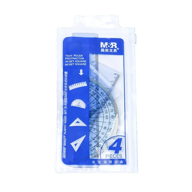 Hot Selling 4 Pcs/Pack Students Maths Geometry Stationery Ruler Set Squares Protractor Supplies