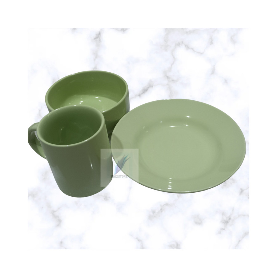 Gelas Mug Piring Mangkok Keramik 1 set HITAM / PUTIH / KUNING / HIJAU ...