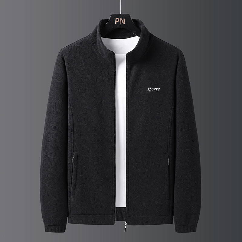 Hanlu Men's thickened velvet stand collar warm cotton jacket Simple large size solid color jacket