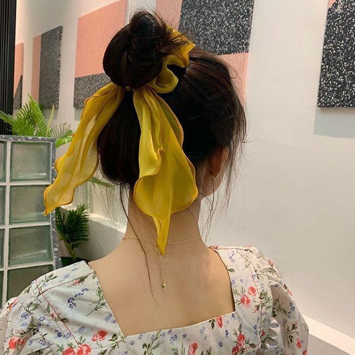 Dây buộc tóc dài lụa mỏng, chun cột tóc lụa nơ dài