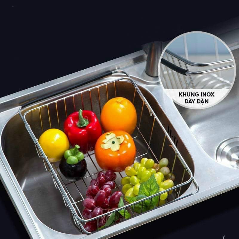 Rổ inox rửa rau, úp bát gác bồn rửa tiện dụng