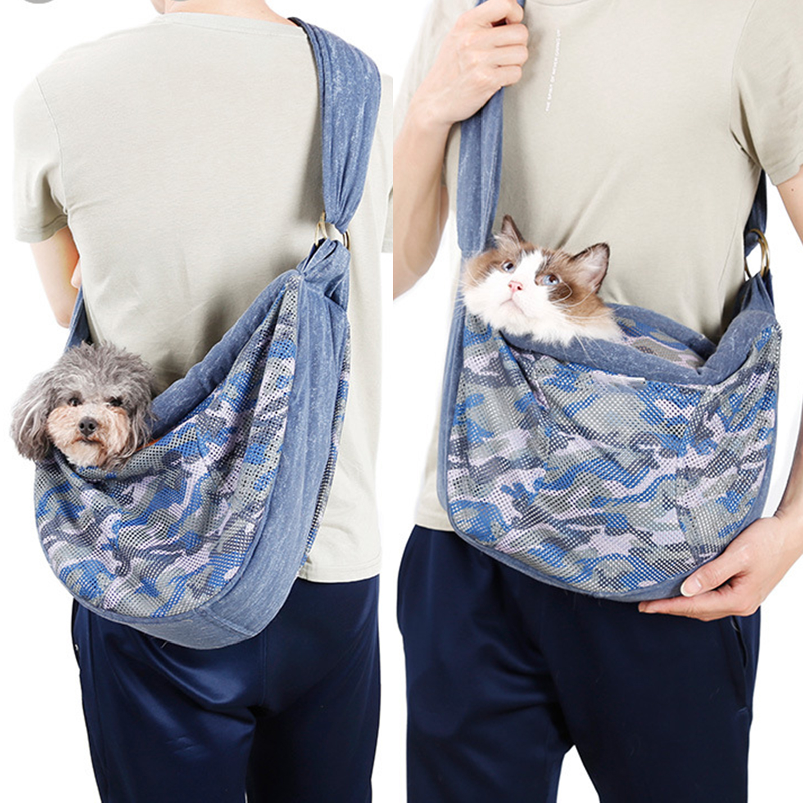 1pc Breathable Pet Carrier Handbag Sling Single Shoulder Bag Camo Mesh for Dog Cat Puppy Travel Outdoor