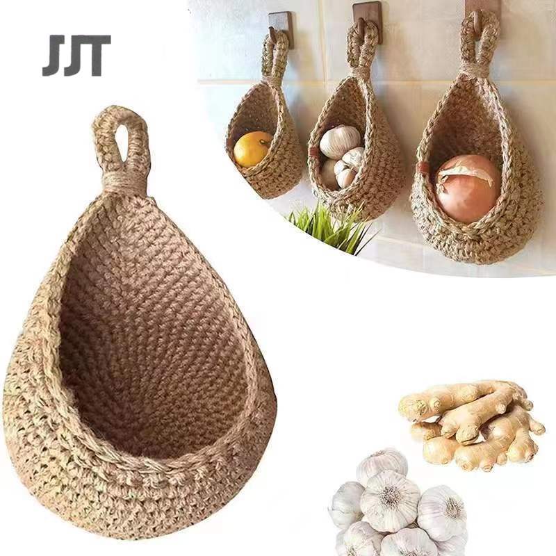 Vegetable basket Kitchen storage basket Hand-crocheted wall-mounted fruit and vegetable flower basket