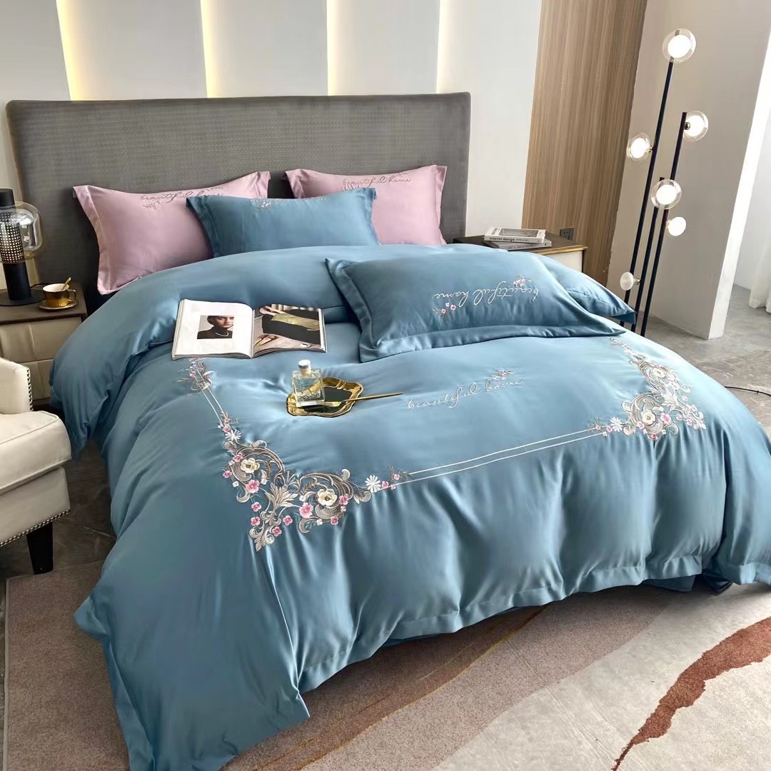 (💥SALE SẬP SÀN) SET 4 MÓN VỎ CHĂN GA GỐI PHI LỤA THÊU NHẬP KHẨU LOẠI 1