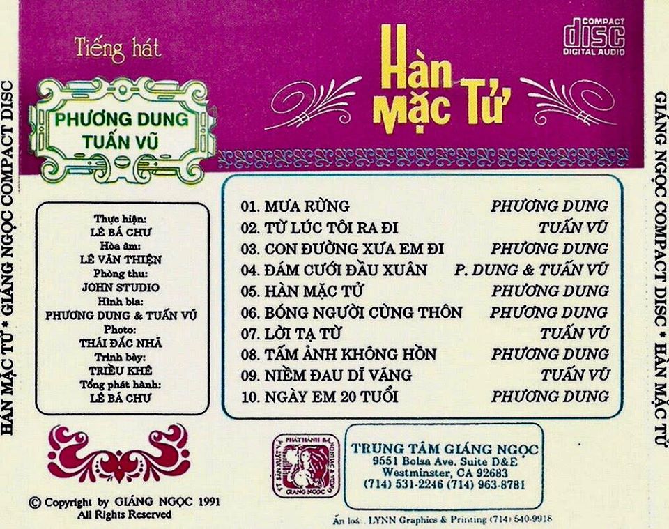 [MDCD] Đĩa CD Nhạc Vàng Phương Dung - Tuấn Vũ - CD Hàn Mặc Tử