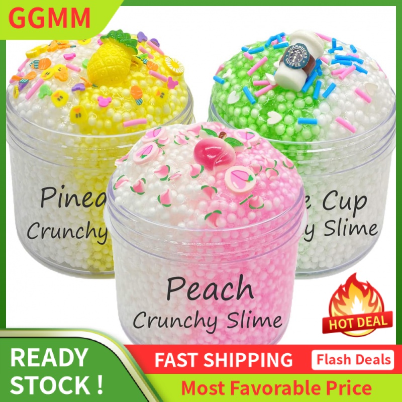 FJAZUFSA 3 Pack Crunchy Slime kit,with Foam Ball and Lovely Fruit Sprinkles  Slime,Squeeze it Meeting for a Crunching Sound,Birthday Gifts Party Favors