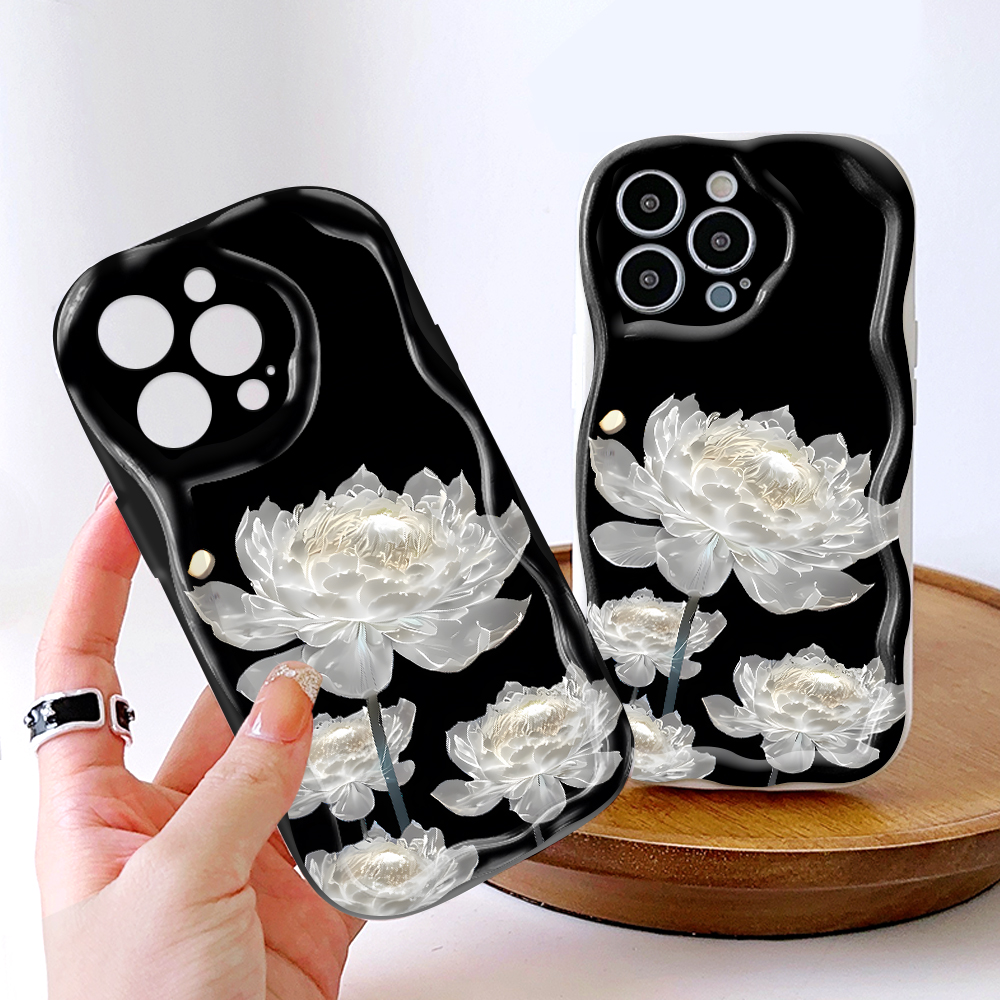UCUC for Infinix Note 50 4G Note 50 Pro 4G Back Cover White Lotus Flowers Wavy Edge Soft Texture Silicone Phone Case. 