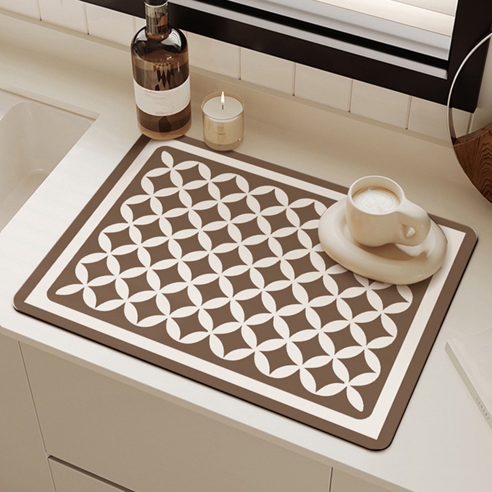 TuPAC24 Kitchen Draining Mat Foldable Dinnerware Draining Mat Geometric Kitchen Drying Mat Super Absorbent Anti-slip Multi-functional Placemat Coffee Maker Pad Quick-drying Wear Resistant