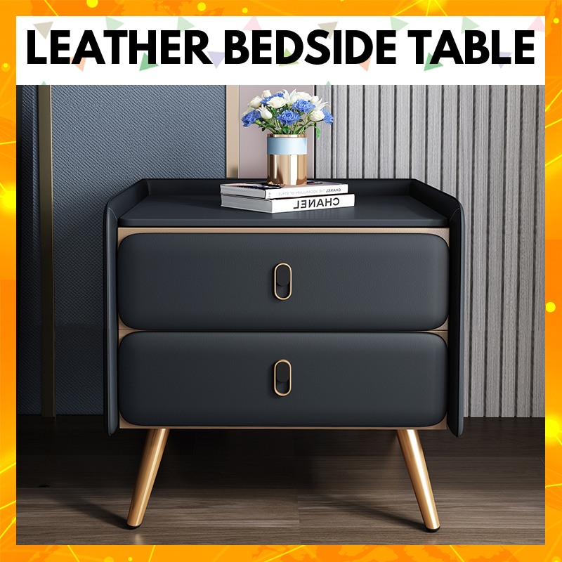 black leather bedside drawers