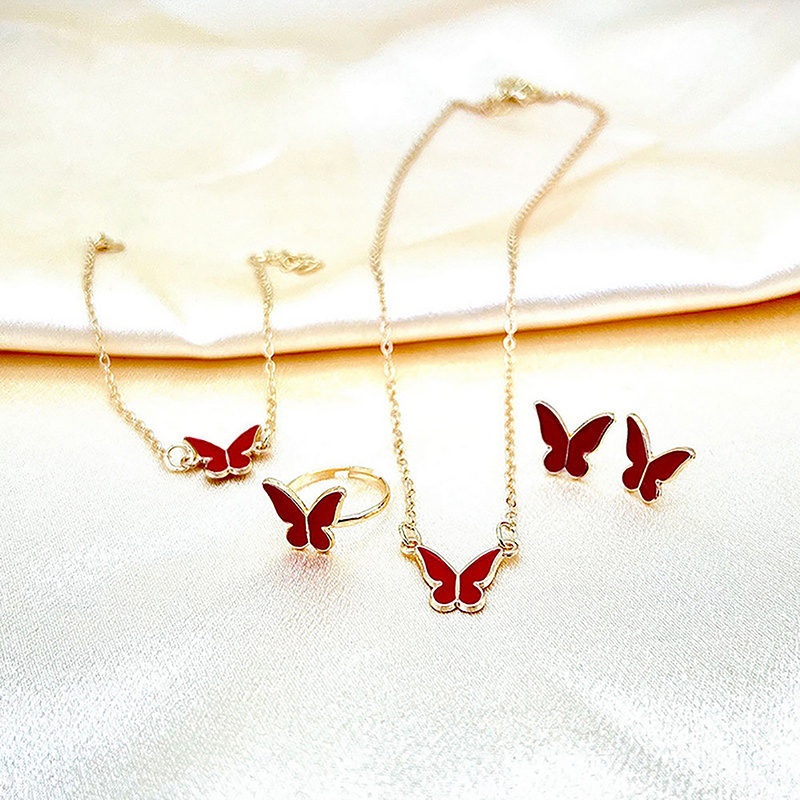 1Set Fashion Exquisite Simple Versatile Butterfly Necklace Bracelet Earrings Ring For Women Girls Wedding Party Jewelry Set Gift Mzea. 