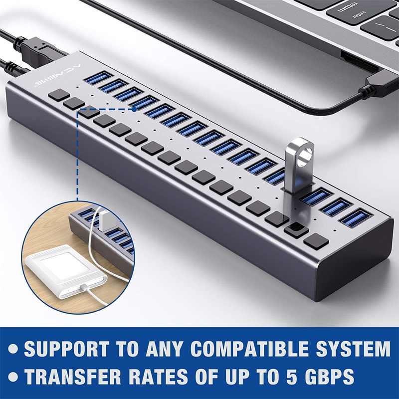 ACASIS Powered USB Hub 16 Ports 90W USB 3.0 Data Hub - with Individual ...
