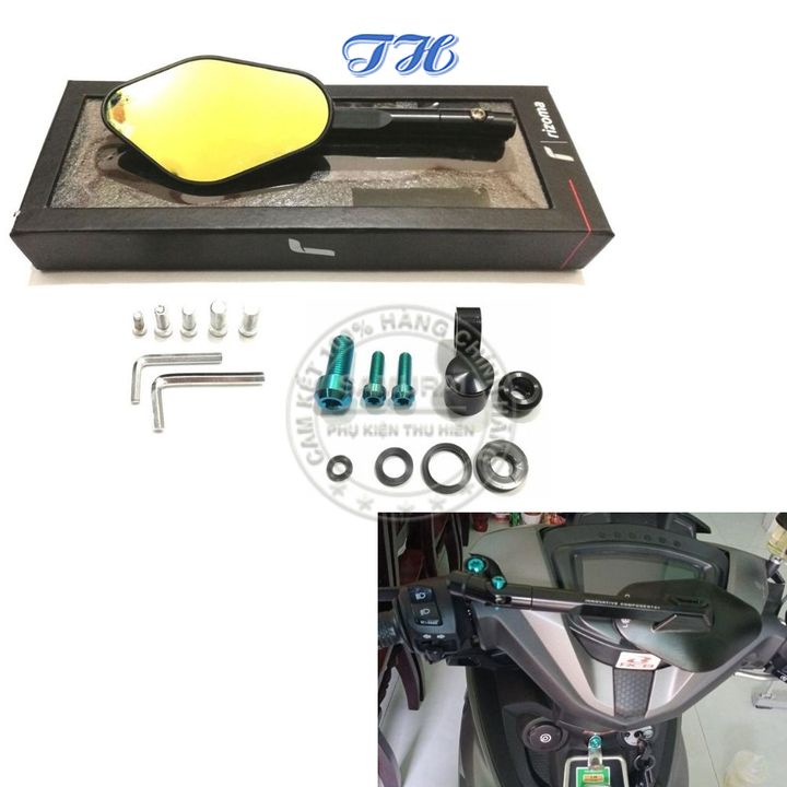 Gương kính chiếu hậu rizoma elisse cán màu kèm ốc gr5 titan lục bảo- tặng kèm bộ chế xoay 360 độ